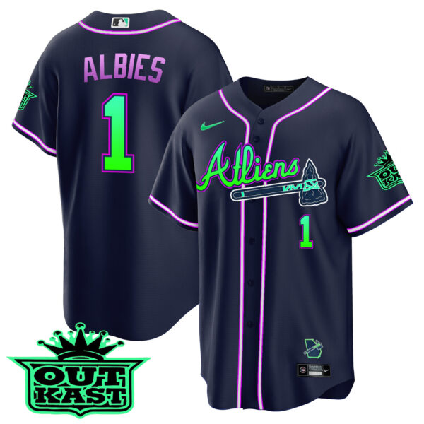 Men's Atlanta Braves Atliens Cool Base Jersey - Galaxy Version - Stitched - Image 8