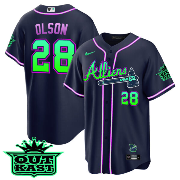 Men's Atlanta Braves Atliens Cool Base Jersey - Galaxy Version - Stitched - Image 7