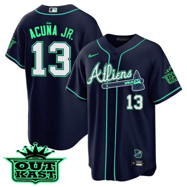 Men's Atlanta Braves Atliens Cool Base Jersey - Galaxy Version - Stitched - Image 10