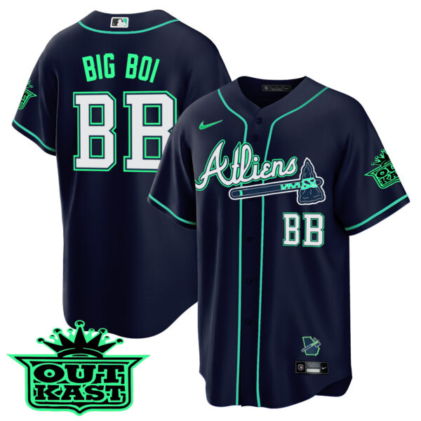 Men's Atlanta Braves Atliens Cool Base Jersey - Galaxy Version - Stitched - Image 13