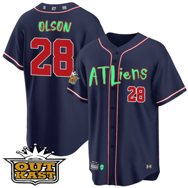 Men's Atlanta Braves Atliens Cool Base Jersey - Galaxy Version - Stitched - Image 25