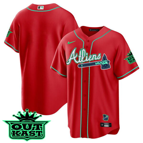 Men's Atlanta Braves Atliens Cool Base Jersey - Galaxy Version - Stitched - Image 36