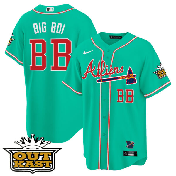 Men's Atlanta Braves Atliens Cool Base Jersey - Galaxy Version - Stitched - Image 40