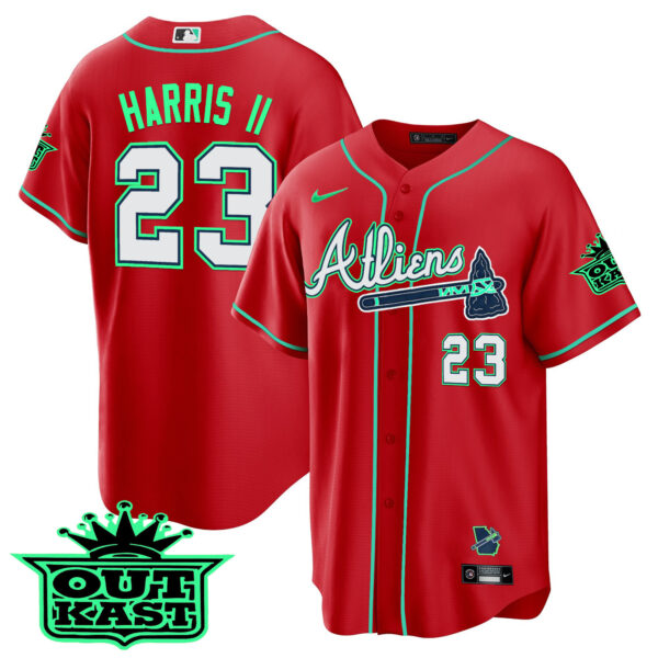 Men's Atlanta Braves Atliens Cool Base Jersey - Galaxy Version - Stitched - Image 33
