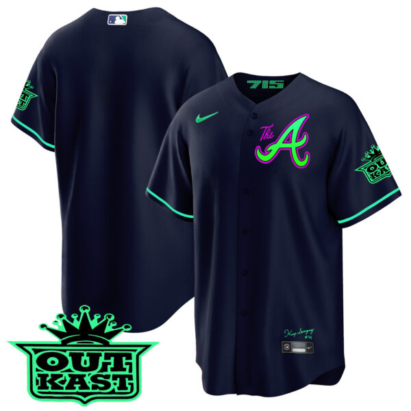 Men's Atlanta Braves Atliens The A Cool Base Jersey - Galaxy Version - Stitched - Image 9