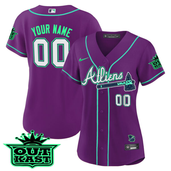 Atlanta Braves Atliens Cool Base Custom Jersey - Galaxy Version - Stitched - Image 12