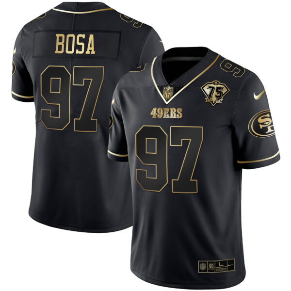 Men's 49ers 75th Anniversary Patch White Gold & Black Gold - All Stitched - Image 15