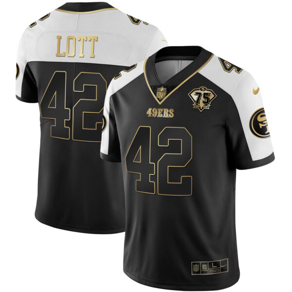 Men's 49ers 75th Anniversary Patch White Gold & Black Gold - All Stitched - Image 53