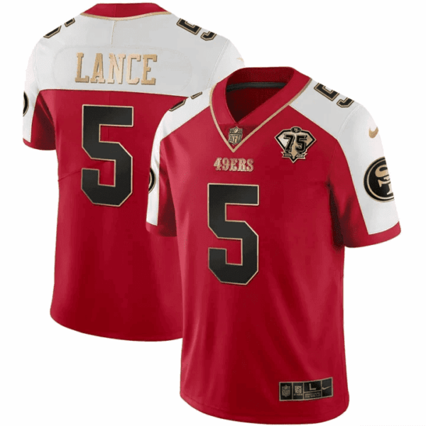 Men's Trey Lance 49ers 75th Anniversary Patch Vapor Black Red Gold Limited - All Stitched - Image 3