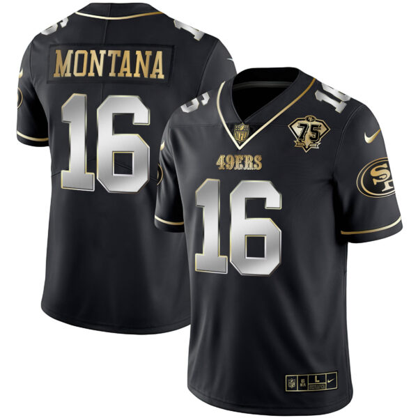 Youth's 49ers 75th Anniversary Patch White Gold & Black Gold - All Stitched - Image 7