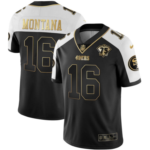 Youth's 49ers 75th Anniversary Patch White Gold & Black Gold - All Stitched - Image 52