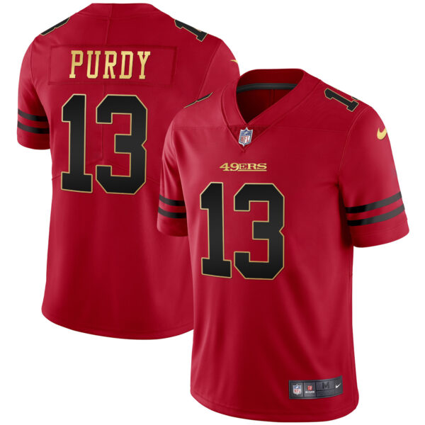 Men's 49ers Black Red Gold Blooded Jersey - All Stitched - Image 12