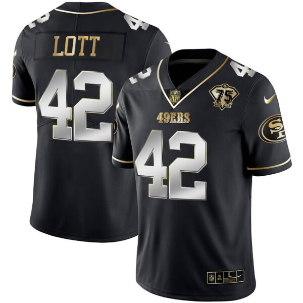 Men's Ronnie Lott 49ers 75th Anniversary Patch Vapor Black Red Gold Limited - All Stitched - Image 3
