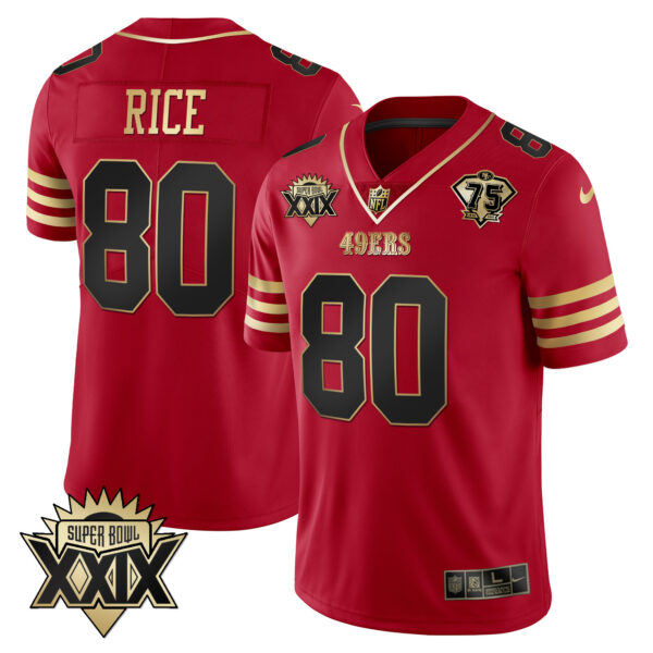 Men's 49ers Super Bowl XXIX Patch Black Red Gold Jersey - All Stitched - Image 6
