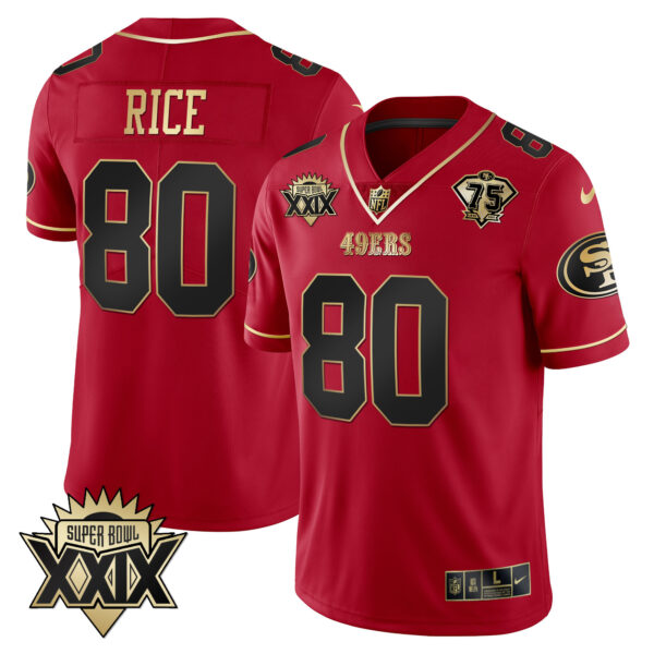 Men's 49ers Super Bowl XXIX Patch Black Red Gold Jersey - All Stitched - Image 33