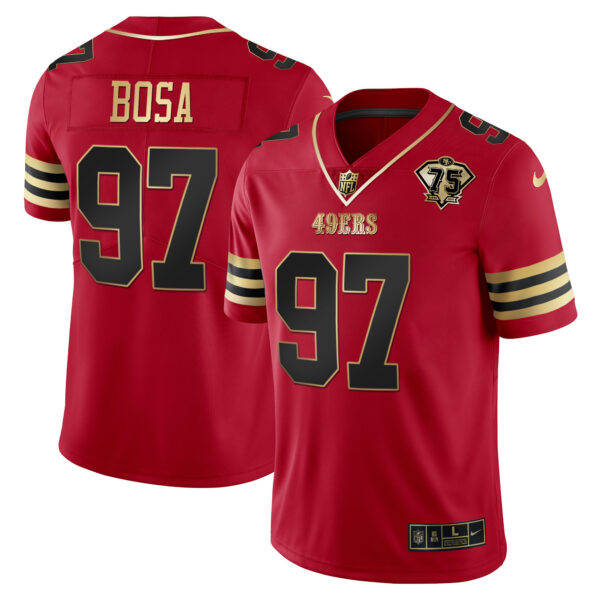 Men's 49ers 75th Anniversary Patch Vapor Gold Jersey V2 - All Stitched - Image 37