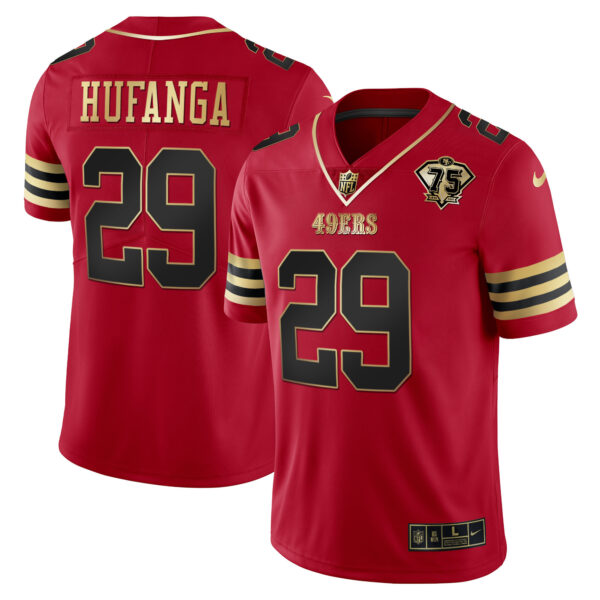 Men's 49ers 75th Anniversary Patch Vapor Gold Jersey V2 - All Stitched - Image 40