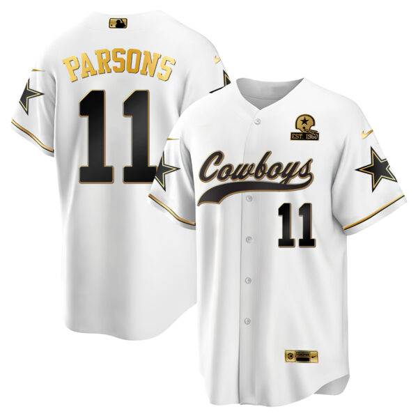 Cowboys Baseball White Gold Jersey - All Stitched - Image 2
