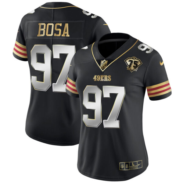 Women's 49ers 75th Anniversary Patch Vapor Gold Jersey V2 - All Stitched - Image 17