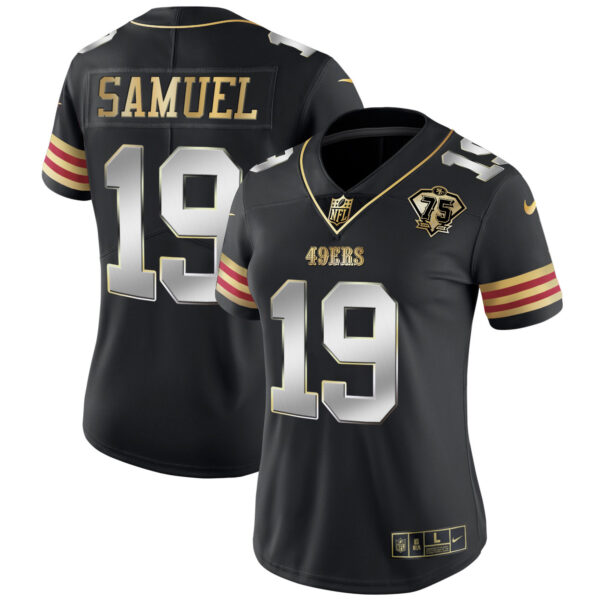 Women's 49ers 75th Anniversary Patch Vapor Gold Jersey V2 - All Stitched - Image 12