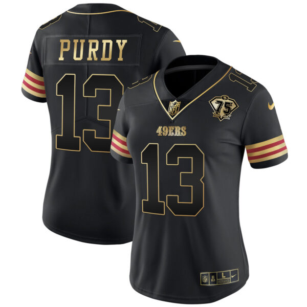 Women's 49ers 75th Anniversary Patch Vapor Gold Jersey V2 - All Stitched - Image 23