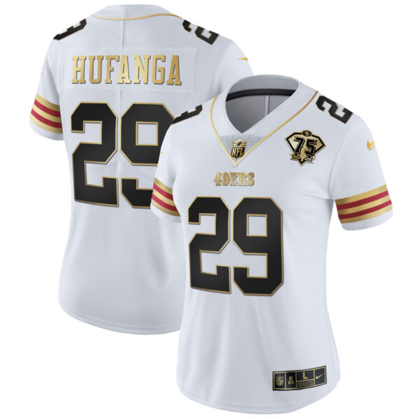 Women's 49ers 75th Anniversary Patch Vapor Gold Jersey V2 - All Stitched - Image 10