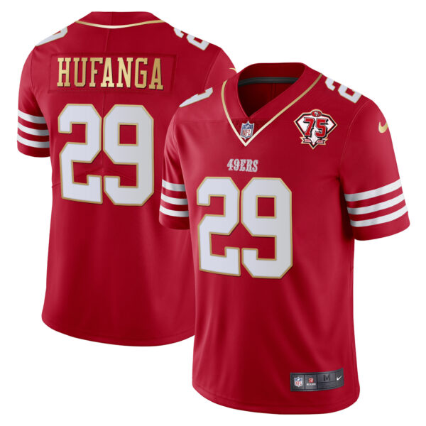 Men's 49ers 75th Anniversary Patch Vapor Gold Trim Jersey - All Stitched - Image 21