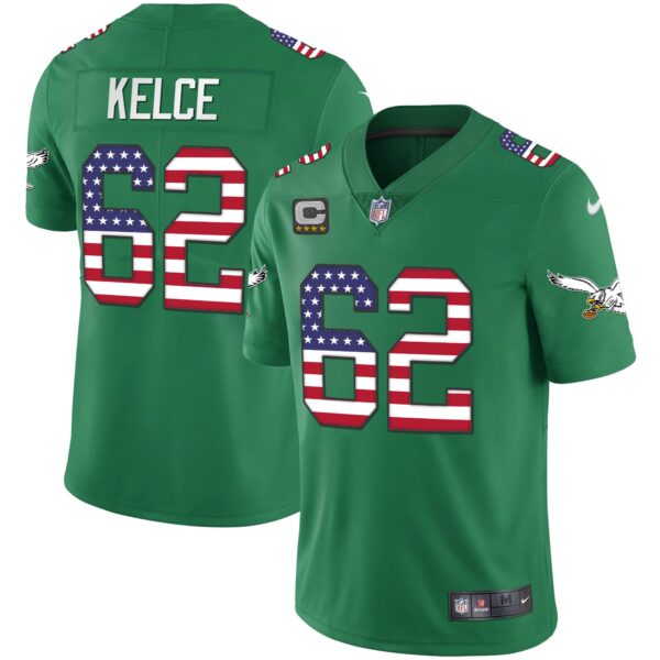 Men's Eagles Kelly Green Gold Flag Vapor Jersey - All Stitched - Image 7