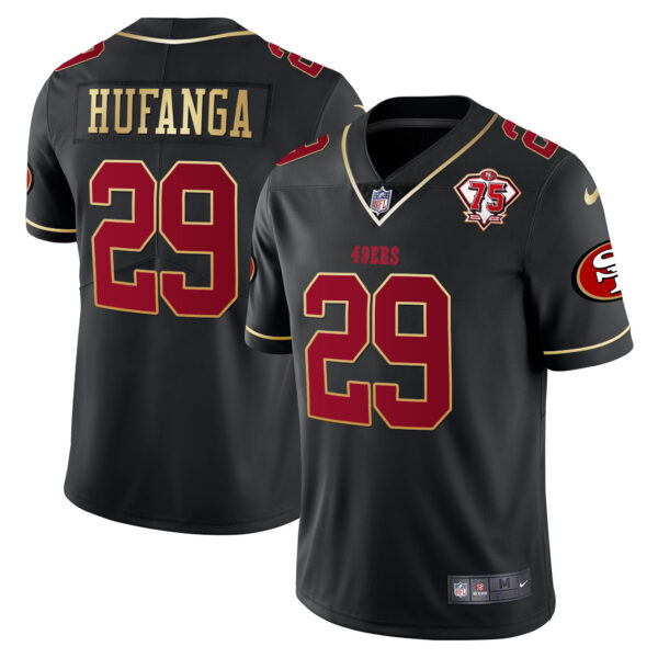 Men's 49ers 75th Anniversary Patch Vapor Gold Trim Jersey V2 - All Stitched - Image 20