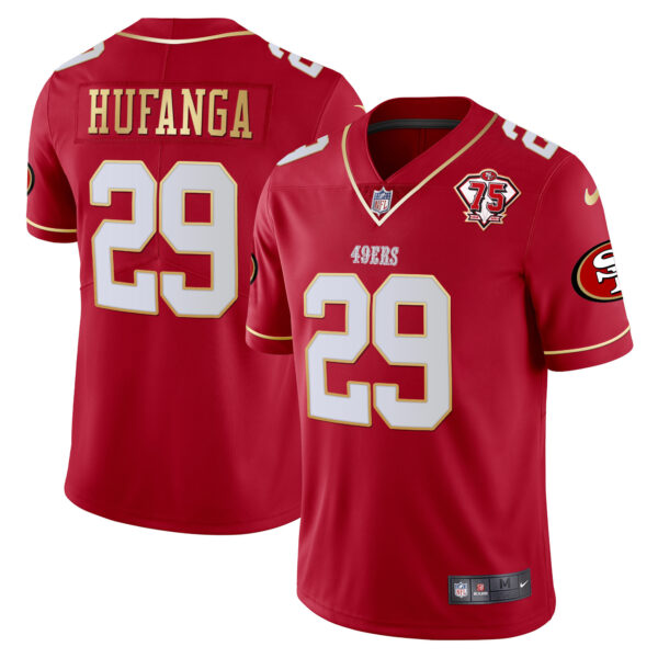 Men's 49ers 75th Anniversary Patch Vapor Gold Trim Jersey V2 - All Stitched - Image 30