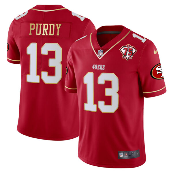 Men's 49ers 75th Anniversary Patch Vapor Gold Trim Jersey V2 - All Stitched - Image 23