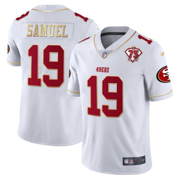 Men's 49ers 75th Anniversary Patch Vapor Gold Trim Jersey V2 - All Stitched - Image 2