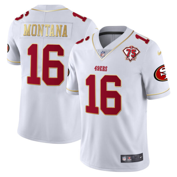 Men's 49ers 75th Anniversary Patch Vapor Gold Trim Jersey V2 - All Stitched - Image 8