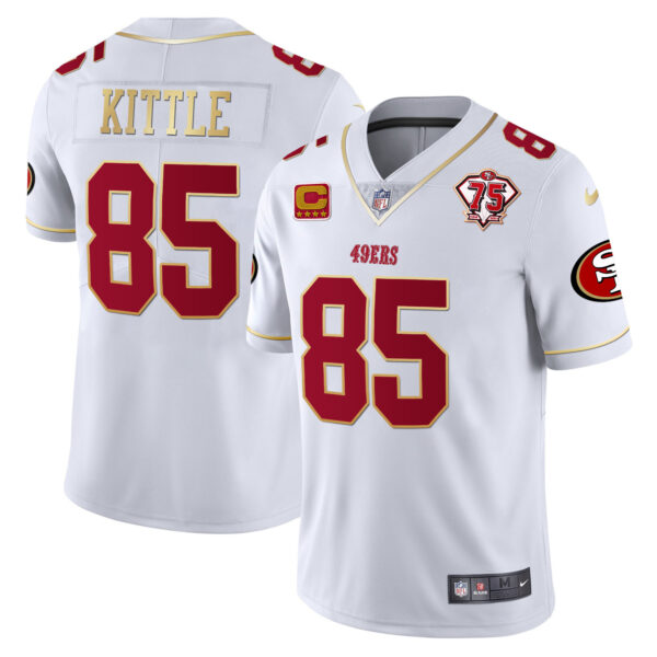 Men's 49ers 75th Anniversary Patch Vapor Gold Trim Jersey V2 - All Stitched - Image 4