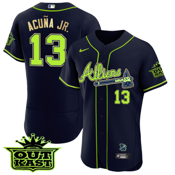Men's Atlanta Braves Atliens Flex Base Gold Trim Jersey - All Stitched