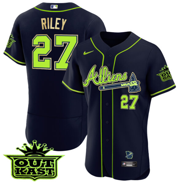 Men's Atlanta Braves Atliens Flex Base Gold Trim Jersey - All Stitched - Image 5