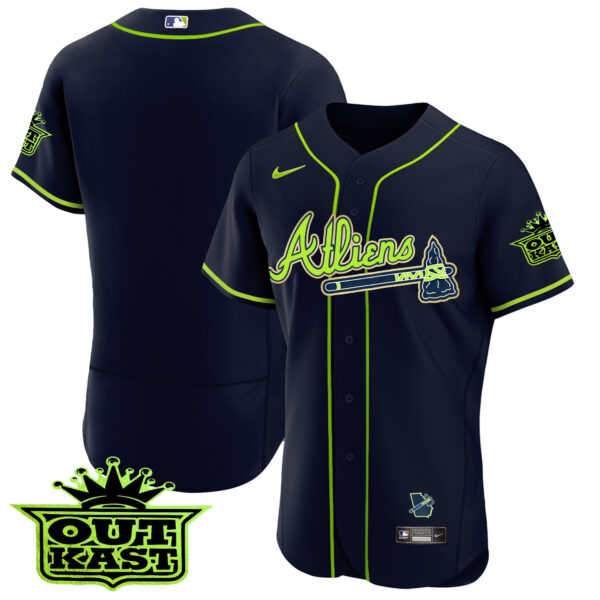 Men's Atlanta Braves Atliens Flex Base Gold Trim Jersey - All Stitched - Image 9