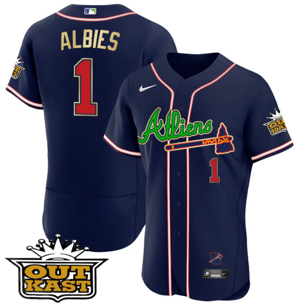 Men's Atlanta Braves Atliens Flex Base Gold Trim Jersey - All Stitched - Image 17