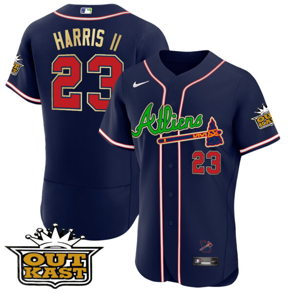 Men's Atlanta Braves Atliens Flex Base Gold Trim Jersey - All Stitched - Image 15