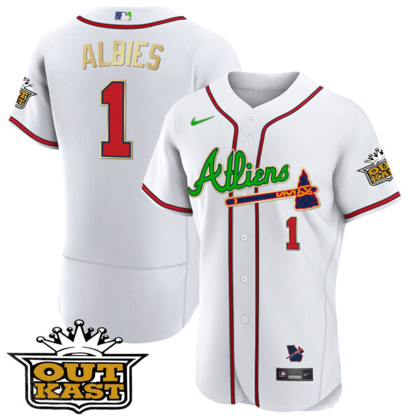 Men's Atlanta Braves Atliens Flex Base Gold Trim Jersey - All Stitched - Image 26