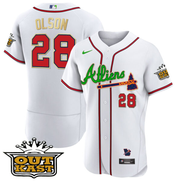 Men's Atlanta Braves Atliens Flex Base Gold Trim Jersey - All Stitched - Image 25