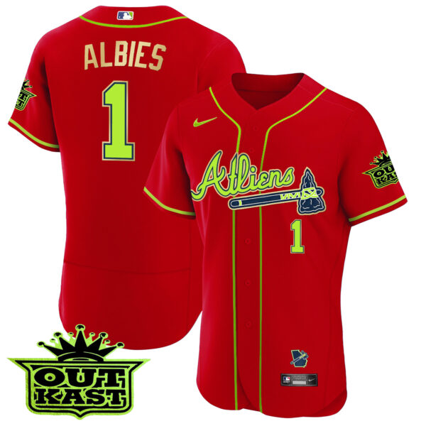 Men's Atlanta Braves Atliens Flex Base Gold Trim Jersey - All Stitched - Image 44