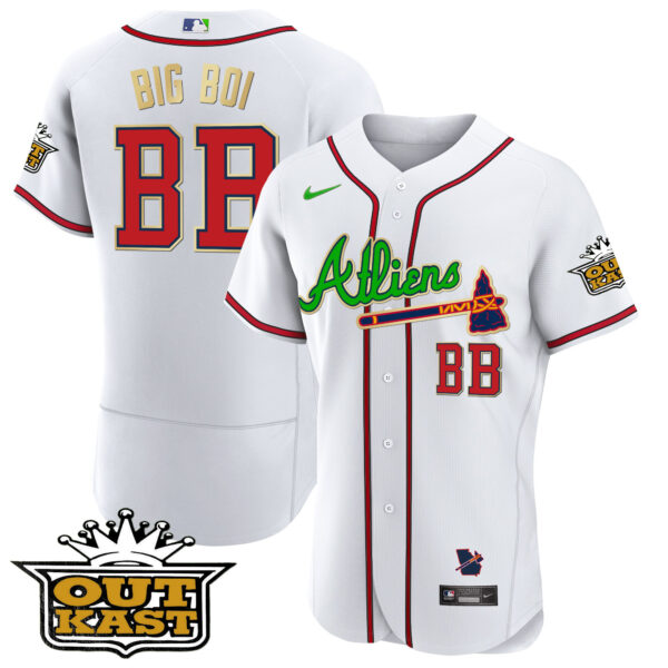 Men's Atlanta Braves Atliens Flex Base Gold Trim Jersey - All Stitched - Image 22