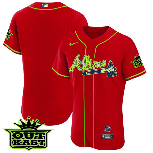 Men's Atlanta Braves Atliens Flex Base Gold Trim Jersey - All Stitched - Image 45