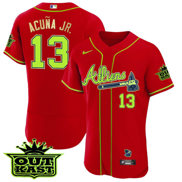 Men's Atlanta Braves Atliens Flex Base Gold Trim Jersey - All Stitched - Image 37