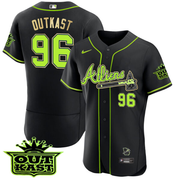 Men's Atlanta Braves Atliens Flex Base Gold Trim Jersey - All Stitched - Image 47