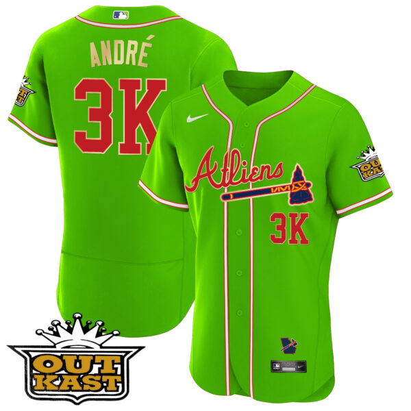 Men's Atlanta Braves Atliens Flex Base Gold Trim Jersey - All Stitched - Image 30