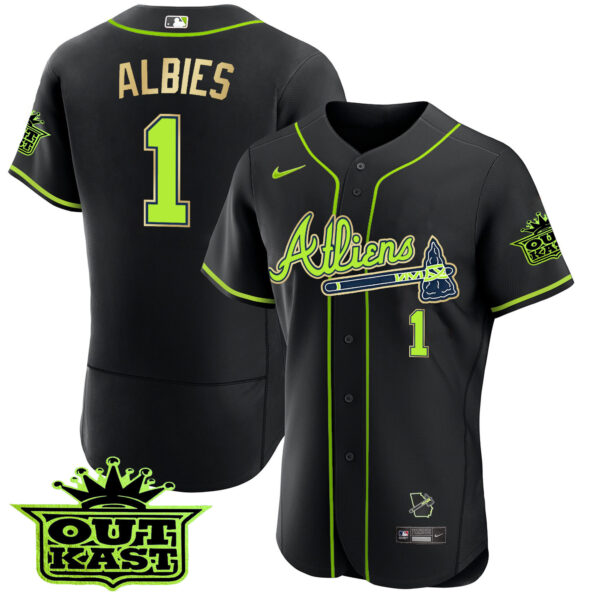 Men's Atlanta Braves Atliens Flex Base Gold Trim Jersey - All Stitched - Image 53