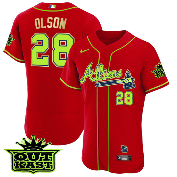 Men's Atlanta Braves Atliens Flex Base Gold Trim Jersey - All Stitched - Image 43