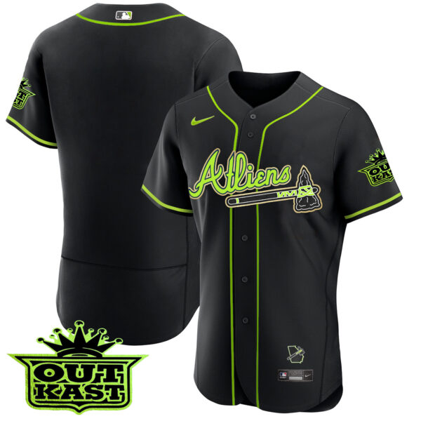 Men's Atlanta Braves Atliens Flex Base Gold Trim Jersey - All Stitched - Image 54
